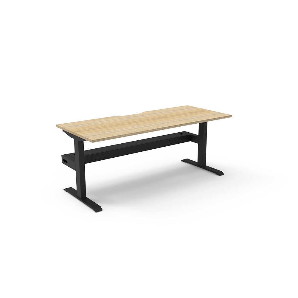 RAPIDLINE BOOST STATIC SINGLE SIDED WORKSTATION WITH CABLE TRAY 1500MM NATURAL OAK TOP / BLACK FRAME