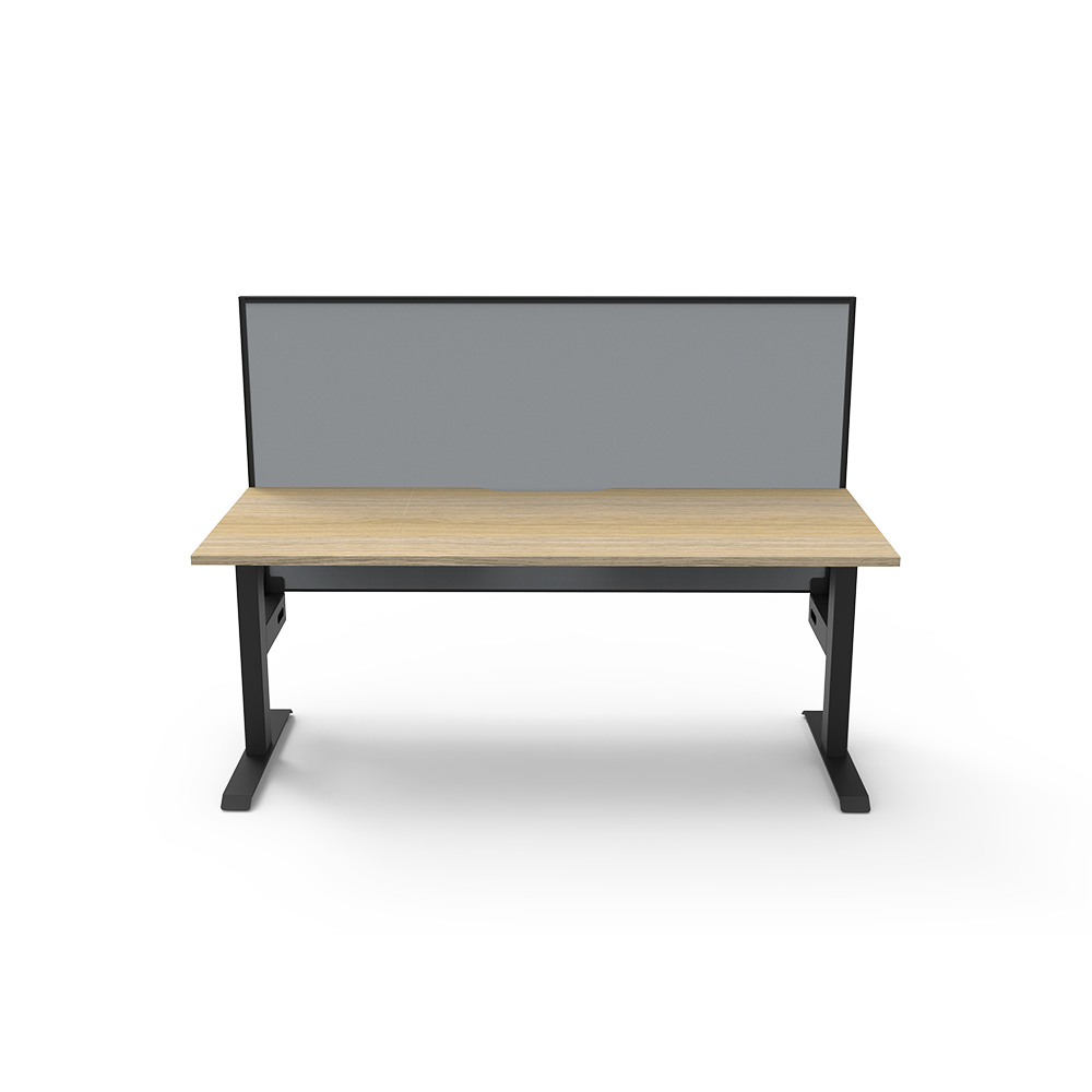 RAPIDLINE BOOST STATIC SINGLE SIDED WORKSTATION WITH SCREEN 1500MM NATURAL OAK TOP / BLACK FRAME / GREY SCREEN
