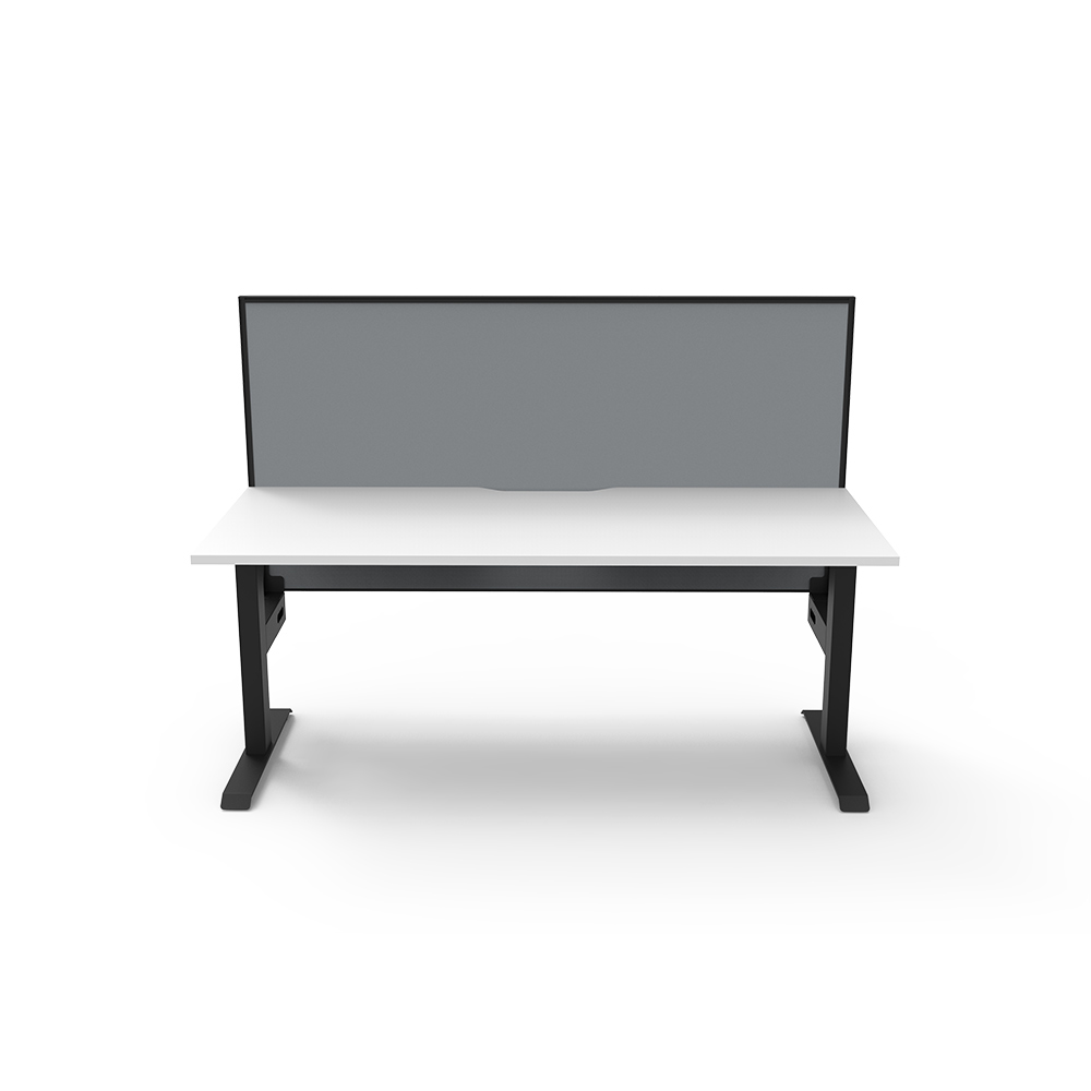 RAPIDLINE BOOST STATIC SINGLE SIDED WORKSTATION WITH SCREEN 1500MM NATURAL WHITE TOP / BLACK FRAME / GREY SCREEN