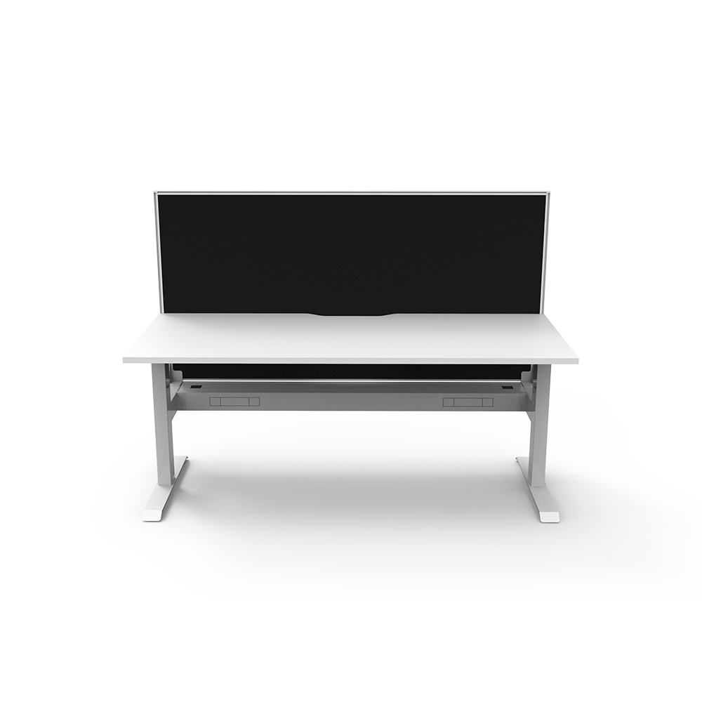 RAPIDLINE BOOST STATIC SINGLE SIDED WORKSTATION WITH SCREEN AND CABLE TRAY 1200MM NATURAL WHITE TOP / WHITE FRAME / BLACK SCREEN