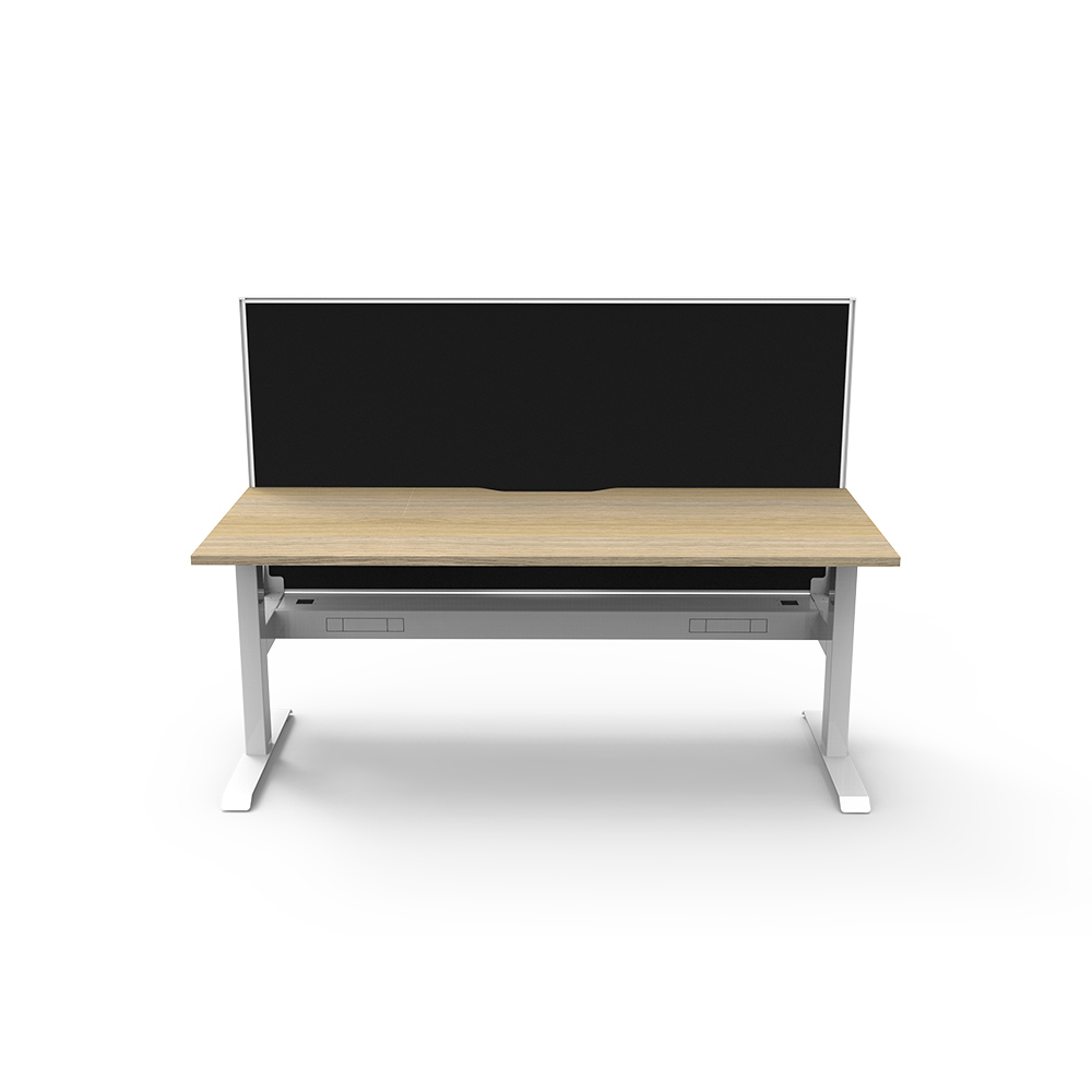 RAPIDLINE BOOST STATIC SINGLE SIDED WORKSTATION WITH SCREEN AND CABLE TRAY 1500MM NATURAL OAK TOP / WHITE FRAME / BLACK SCREEN