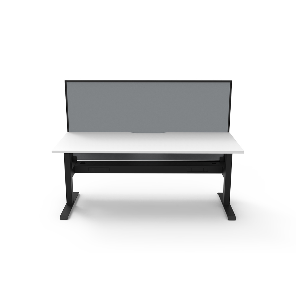RAPIDLINE BOOST STATIC SINGLE SIDED WORKSTATION WITH SCREEN AND CABLE TRAY 1500MM NATURAL WHITE TOP / BLACK FRAME / GREY SCREEN