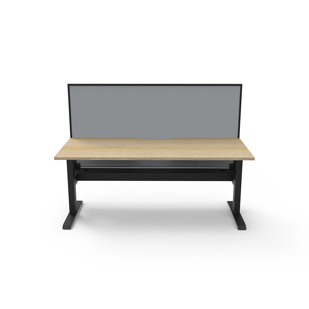 RAPIDLINE BOOST STATIC SINGLE SIDED WORKSTATION WITH SCREEN AND CABLE TRAY 1800MM NATURAL OAK TOP / BLACK FRAME / GREY SCREEN