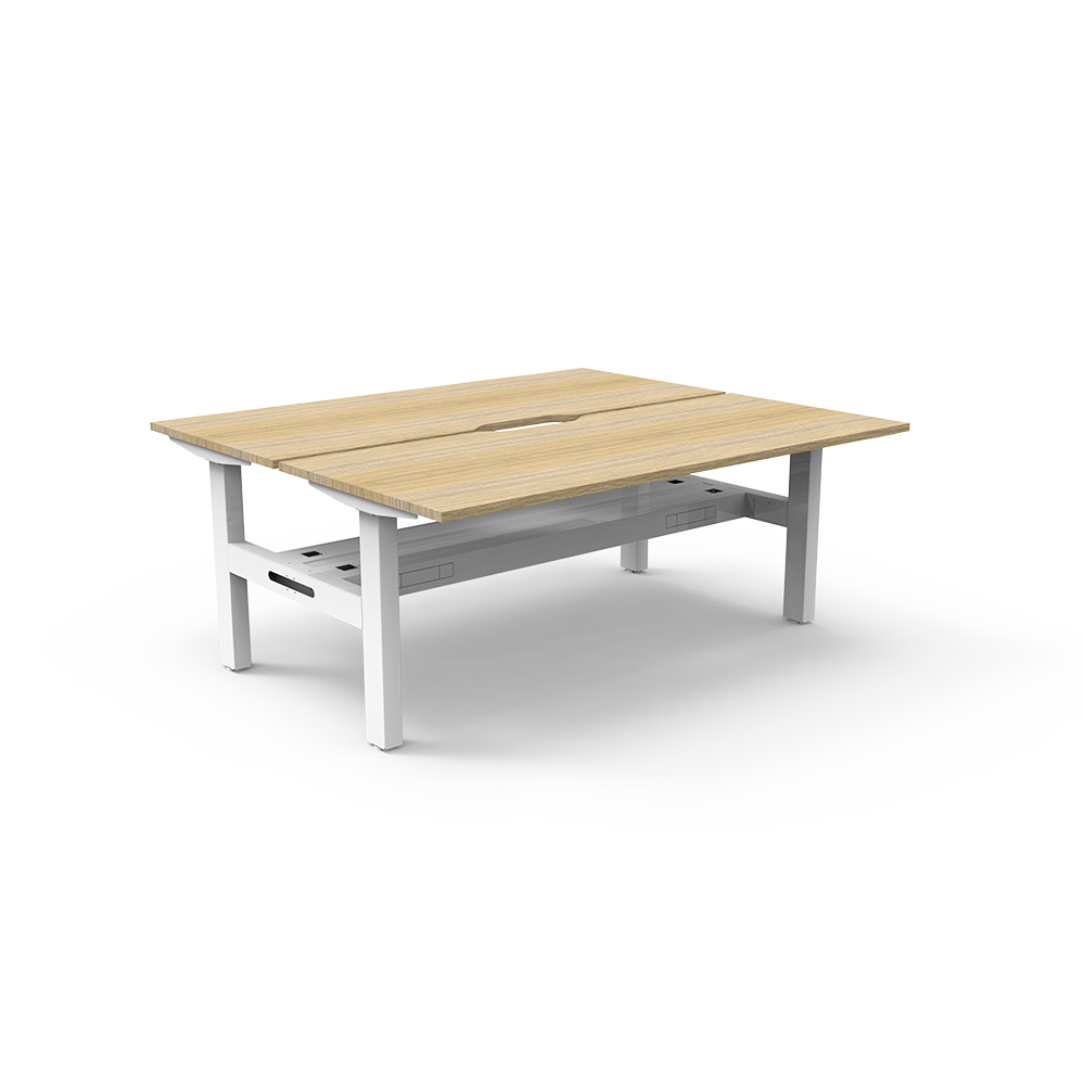 RAPIDLINE BOOST STATIC DOUBLE SIDED WORKSTATION WITH CABLE TRAY 1200MM NATURAL OAK TOP / WHITE FRAME