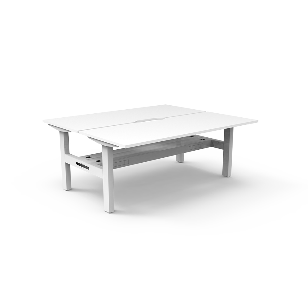 RAPIDLINE BOOST STATIC DOUBLE SIDED WORKSTATION WITH CABLE TRAY 1200MM NATURAL WHITE TOP / WHITE FRAME