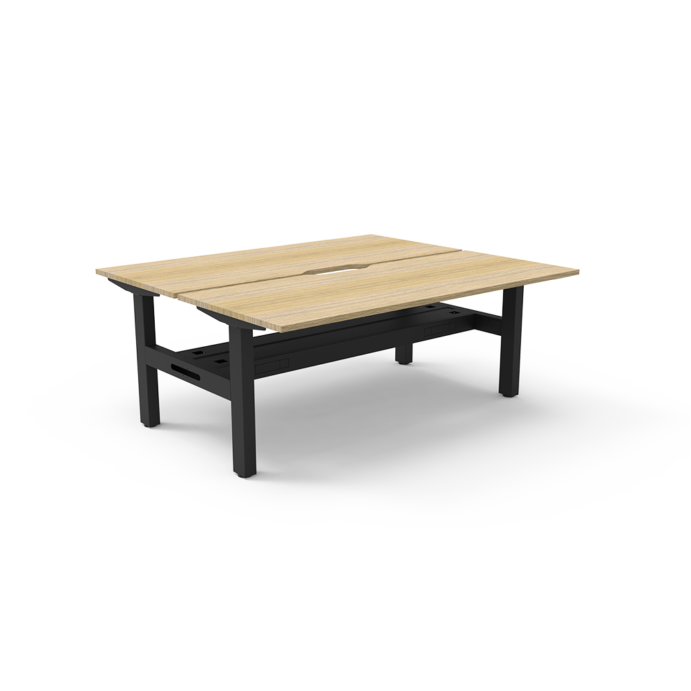 RAPIDLINE BOOST STATIC DOUBLE SIDED WORKSTATION WITH CABLE TRAY 1500MM NATURAL OAK TOP / BLACK FRAME