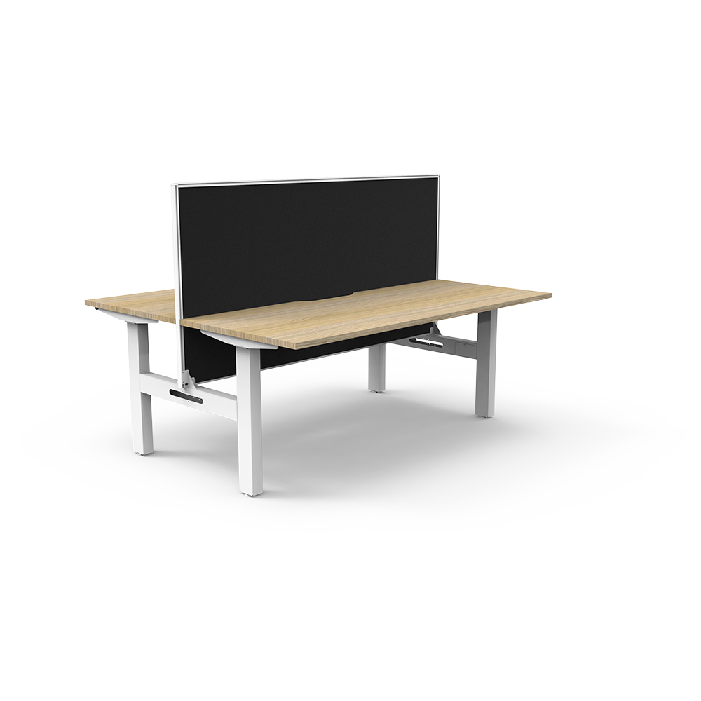 RAPIDLINE BOOST STATIC DOUBLE SIDED WORKSTATION WITH SCREEN 1200MM NATURAL OAK TOP / WHITE FRAME / BLACK SCREEN