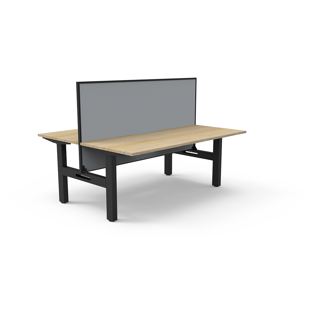 RAPIDLINE BOOST STATIC DOUBLE SIDED WORKSTATION WITH SCREEN 1500MM NATURAL OAK TOP / BLACK FRAME / GREY SCREEN