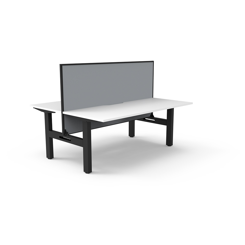 RAPIDLINE BOOST STATIC DOUBLE SIDED WORKSTATION WITH SCREEN 1500MM NATURAL WHITE TOP / BLACK FRAME / GREY SCREEN