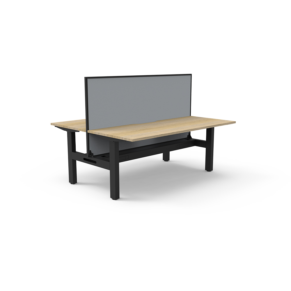 RAPIDLINE BOOST STATIC DOUBLE SIDED WORKSTATION WITH SCREEN AND CABLE TRAY 1200MM NATURAL OAK TOP / BLACK FRAME / GREY SCREEN