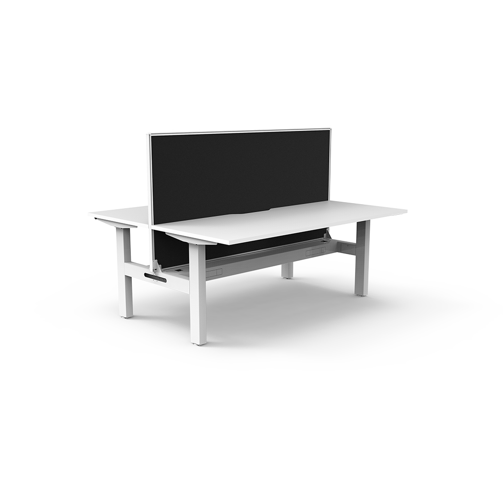 RAPIDLINE BOOST STATIC DOUBLE SIDED WORKSTATION WITH SCREEN AND CABLE TRAY 1200MM NATURAL WHITE TOP / WHITE FRAME / BLACK SCREEN