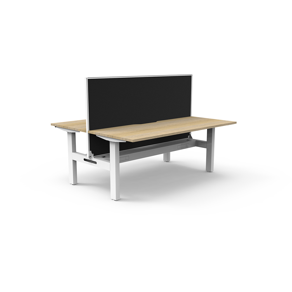 RAPIDLINE BOOST STATIC DOUBLE SIDED WORKSTATION WITH SCREEN AND CABLE TRAY 1800MM NATURAL OAK TOP / WHITE FRAME / BLACK SCREEN