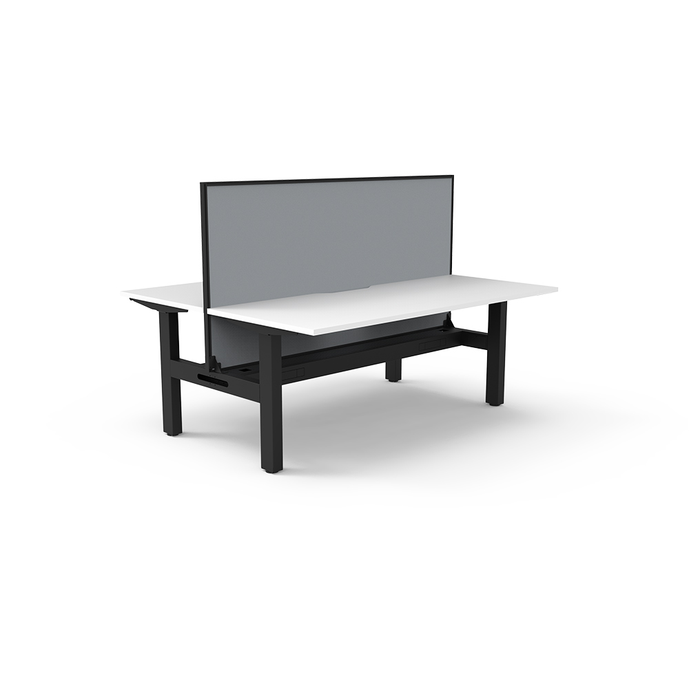 RAPIDLINE BOOST STATIC DOUBLE SIDED WORKSTATION WITH SCREEN AND CABLE TRAY 1800MM NATURAL WHITE TOP / BLACK FRAME / GREY SCREEN