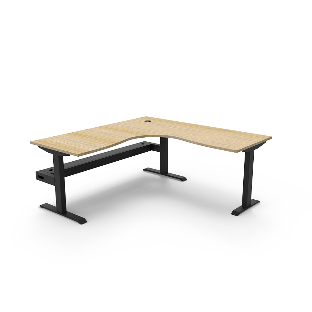 RAPIDLINE BOOST STATIC CORNER WORKSTATION WITH CABLE TRAY 1500 X 1500MM NATURAL OAK TOP / BLACK FRAME