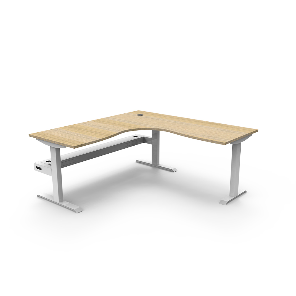 RAPIDLINE BOOST STATIC CORNER WORKSTATION WITH CABLE TRAY 1500 X 1500MM NATURAL OAK TOP / WHITE FRAME