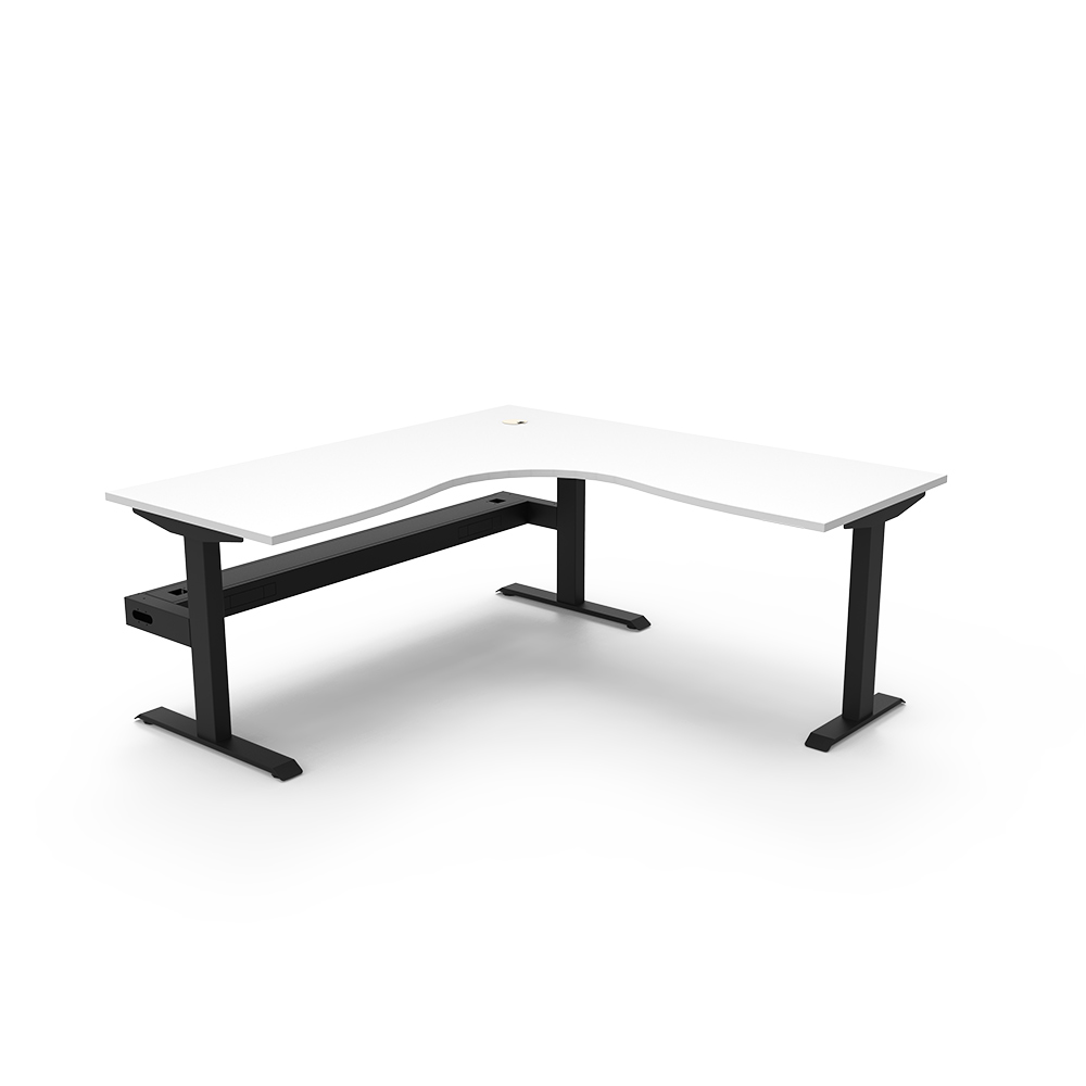 RAPIDLINE BOOST STATIC CORNER WORKSTATION WITH CABLE TRAY 1800 X 1500MM NATURAL WHITE TOP / BLACK FRAME