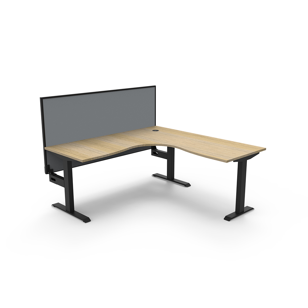 RAPIDLINE BOOST STATIC CORNER WORKSTATION WITH SCREEN 1500 X 1500MM NATURAL OAK TOP / BLACK FRAME / GREY SCREEN