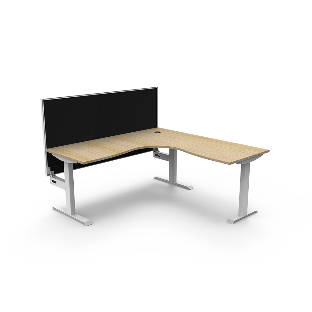 RAPIDLINE BOOST STATIC CORNER WORKSTATION WITH SCREEN 1800 X 1500MM NATURAL OAK TOP / WHITE FRAME / BLACK SCREEN