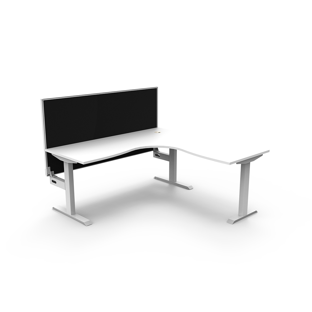 RAPIDLINE BOOST STATIC CORNER WORKSTATION WITH SCREEN 1800 X 1500MM NATURAL WHITE TOP / WHITE FRAME / BLACK SCREEN