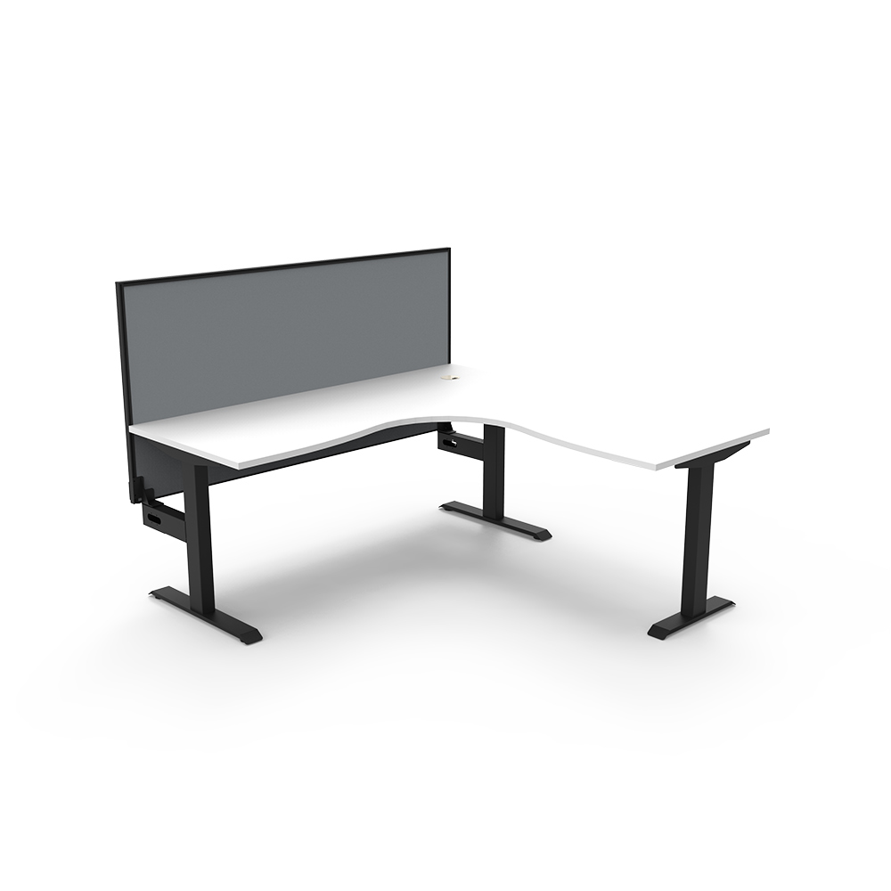 RAPIDLINE BOOST STATIC CORNER WORKSTATION WITH SCREEN 1800 X 1800MM NATURAL WHITE TOP / BLACK FRAME / GREY SCREEN