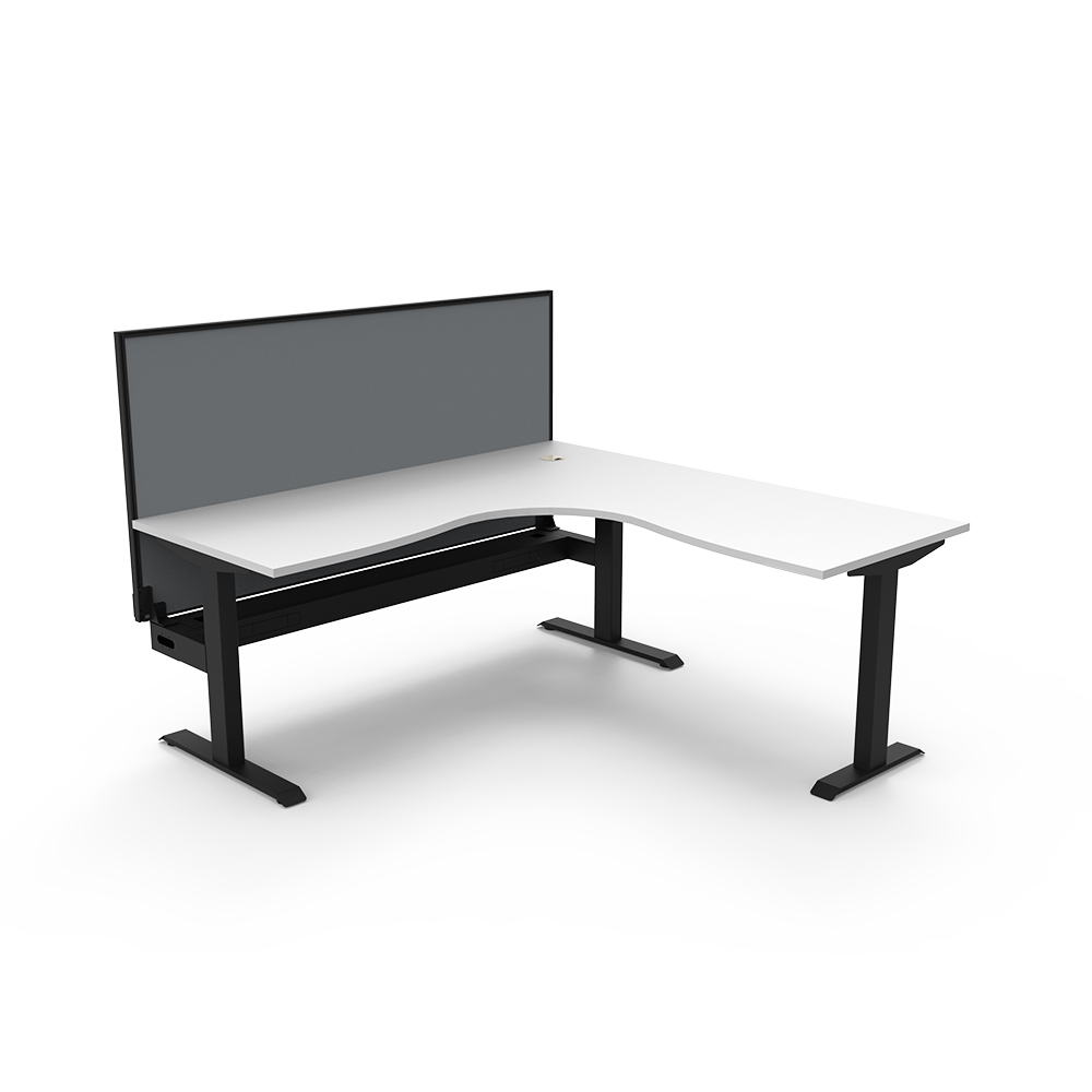 RAPIDLINE BOOST STATIC CORNER WORKSTATION WITH SCREEN AND CABLE TRAY 1800 X 1500MM NATURAL WHITE TOP / BLACK FRAME / GREY SCREEN