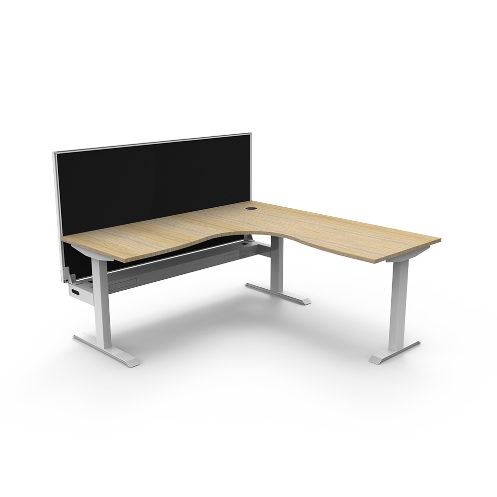 RAPIDLINE BOOST STATIC CORNER WORKSTATION WITH SCREEN AND CABLE TRAY 1800 X 1800MM NATURAL OAK TOP / WHITE FRAME / BLACK SCREEN