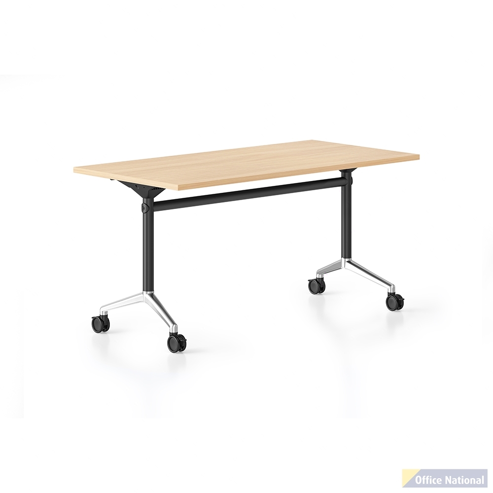 RAPIDLINE TYPHOON FLIP TOP TABLE 2100 X 750MM NATURAL OAK AND BLACK P/C POLISHED ALUMINIUM FRAME