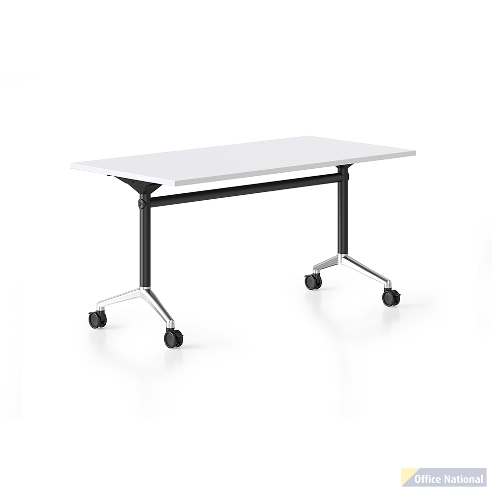 RAPIDLINE TYPHOON FLIP TOP TABLE 2100 X 750MM NATURAL WHITE AND BLACK P/C POLISHED ALUMINIUM FRAME
