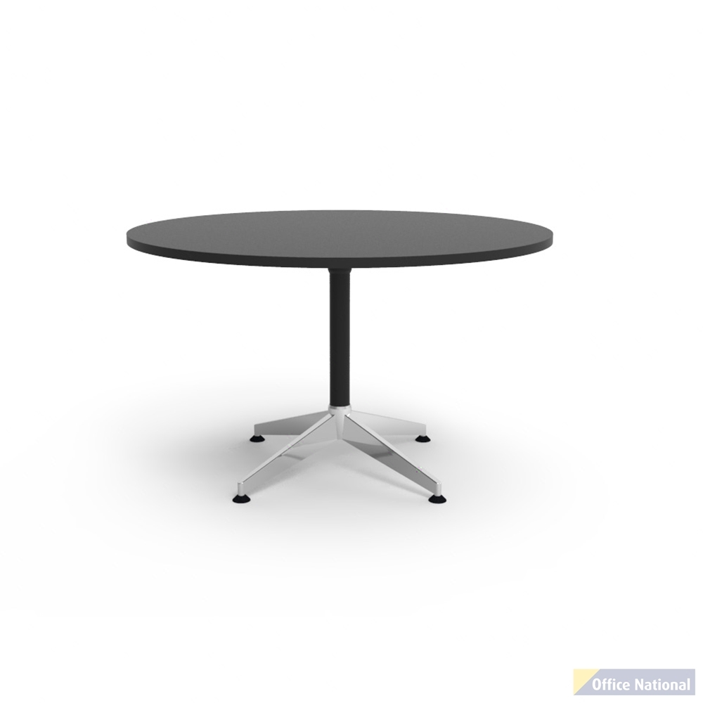 RAPIDLINE TYPHOON MEETING TABLE 4 STAR ROUND 1200MM BLACK TOP AND BLACK P/C POLISHED ALUMINIUM FRAME