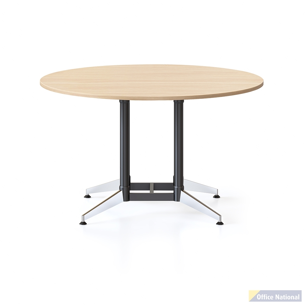 RAPIDLINE TYPHOON MEETING TABLE ROUND 1500 X 750MM NATURAL OAK AND BLACK P/C POLISHED ALUMINIUM FRAME
