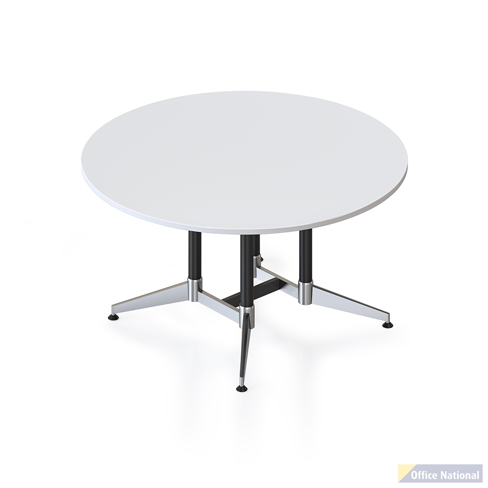 RAPIDLINE TYPHOON MEETING TABLE ROUND 1500 X 750MM NATURAL WHITE AND BLACK P/C POLISHED ALUMINIUM FRAME