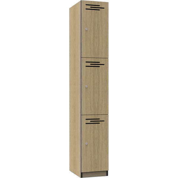 Rapidline Melamine Locker 3 Door 1850 X 305 X 455mm Natural Oak/black Edging