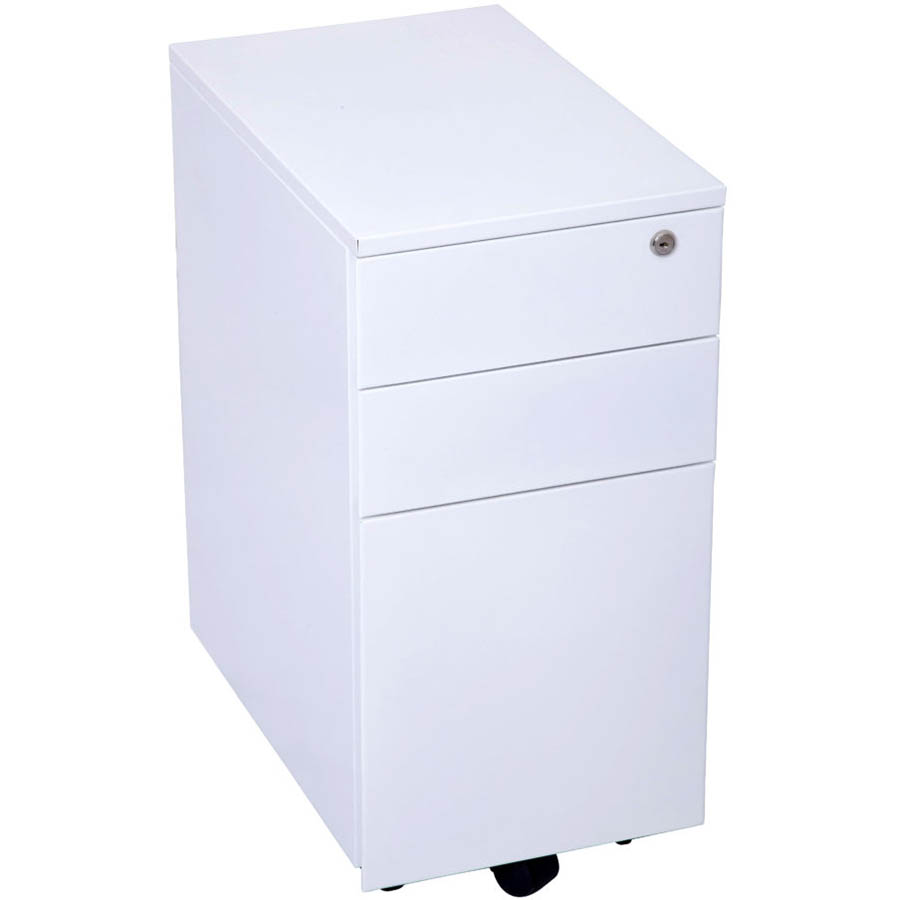 GO STEEL SLIMLINE MOBILE PEDESTAL 3-DRAWER LOCKABLE 300 X 472 X 610MM WHITE CHINA