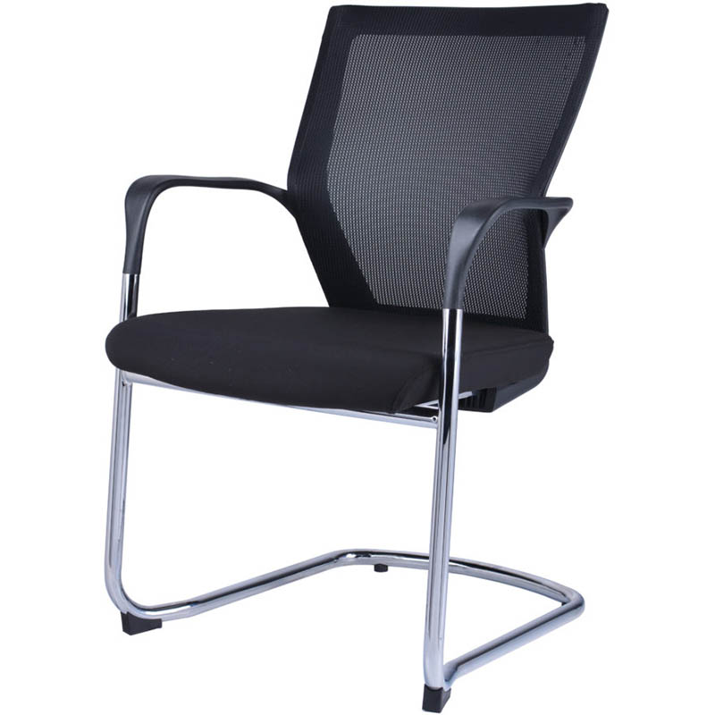 RAPIDLINE CANTILEVER CHROME FRAME VISITOR CHAIR ARMRESTS FABRIC SEAT MESH BACK BLACK