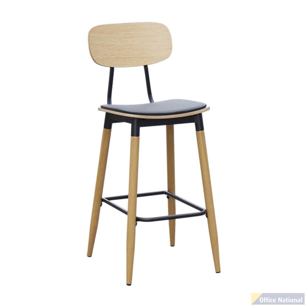 DURAFURN AUSTIN CHAIR BARSTOOL BLACK PU VINYL SEAT NATURAL BACKREST 500 X 555 X 750MM