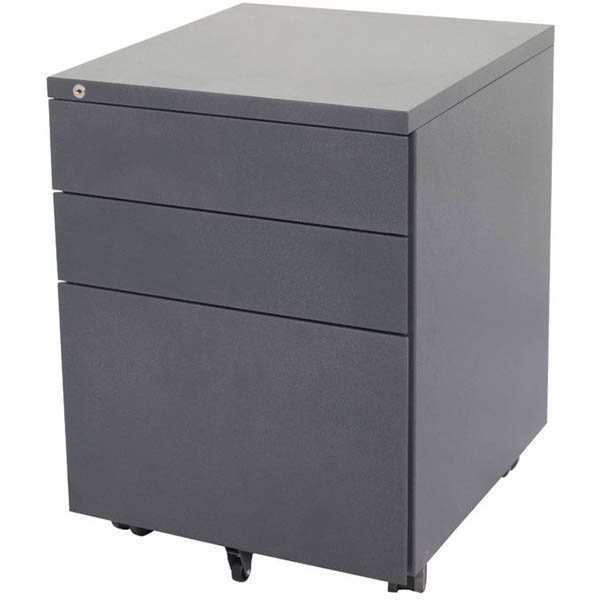 GO STEEL MOBILE PEDESTAL STEEL 3 DRAWERS 610 X 450 X 500MM GRAPHITE RIPPLE