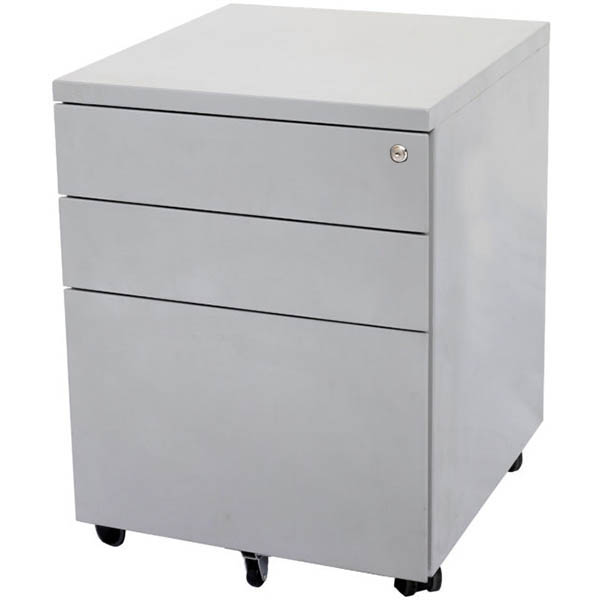 GO STEEL MOBILE PEDESTAL STEEL 3 DRAWERS 610 X 450 X 500MM PRECIOUS SILVER