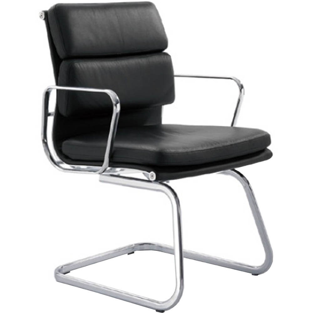 MANTA VISITOR CHAIR CANTILEVER BASE MEDIUM BACK ARMS LEATHER BLACK