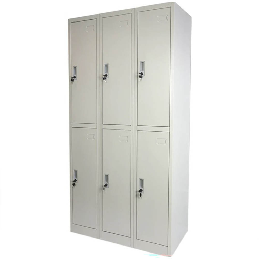METAL LOCKER 6 DOOR 3 ROW WITH CAM LOCK 900 X 450 X 1850MM GREY