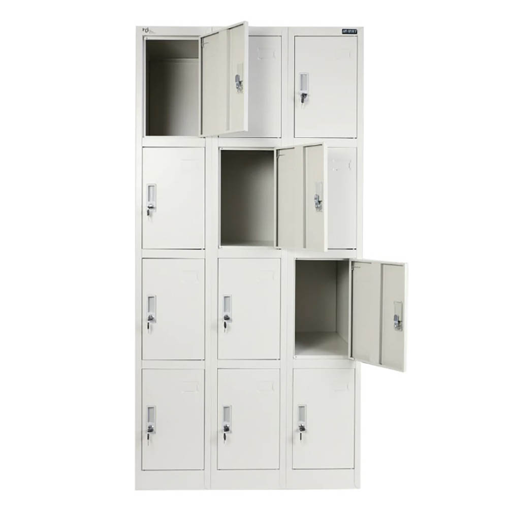 METAL LOCKER 12 DOOR WITH CAM LOCK 900 X 450 X 1800MM GREY