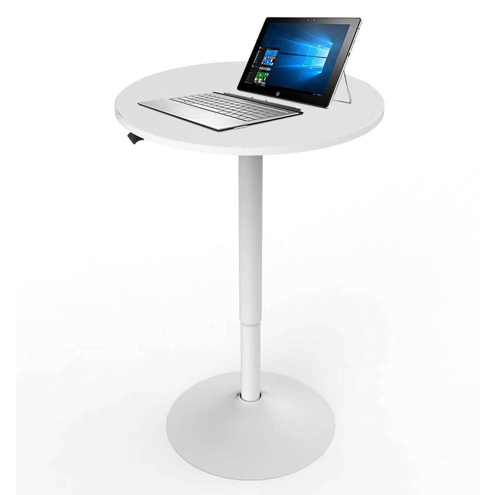 PNEUMATIC HEIGHT ADJUSTABLE GAS LIFT ROUND MEETING TABLE 600 X 643 X 1029MM WHITE