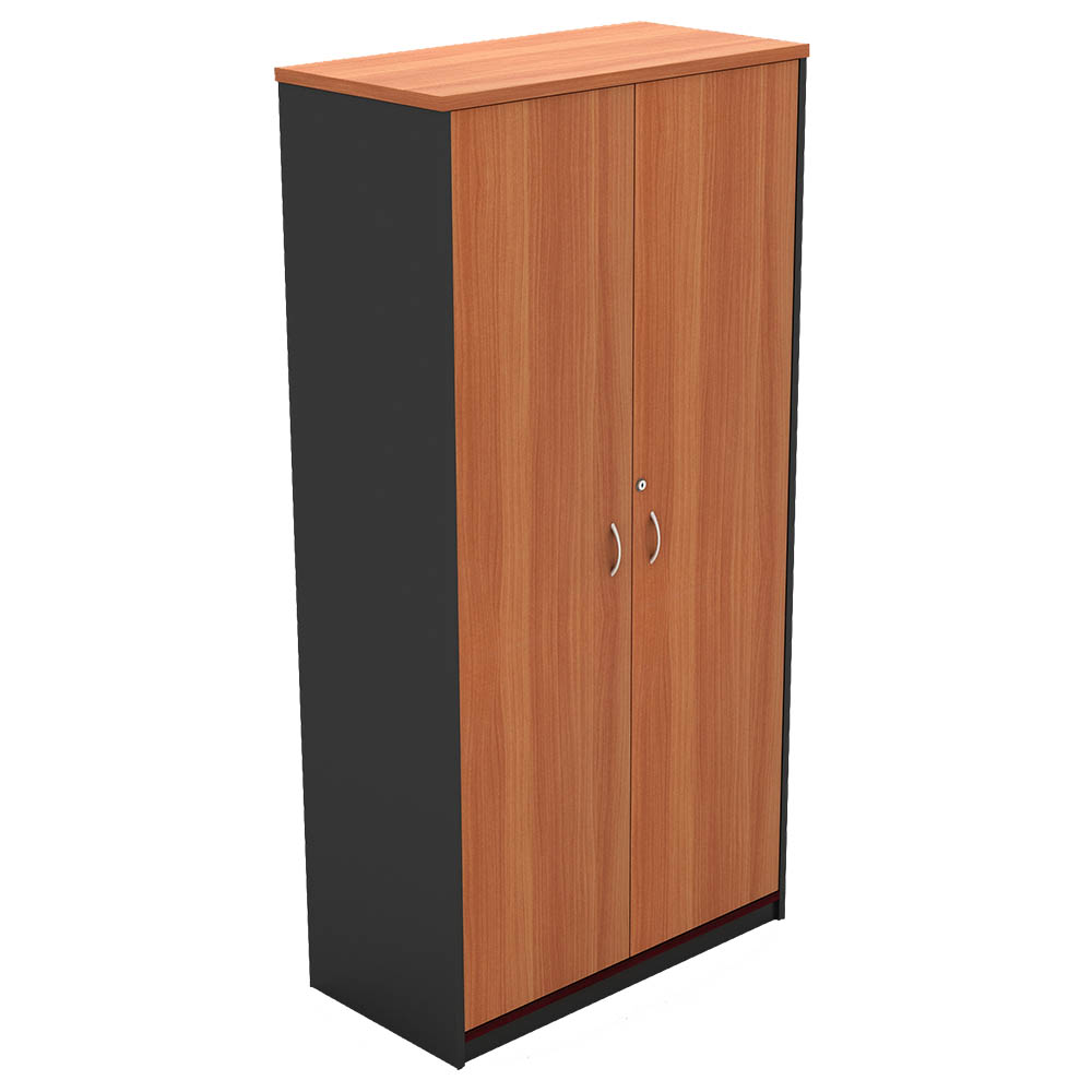 Om Full Door Stationery Cupboard 900 X 450 X 1800mm Cherry/charcoal