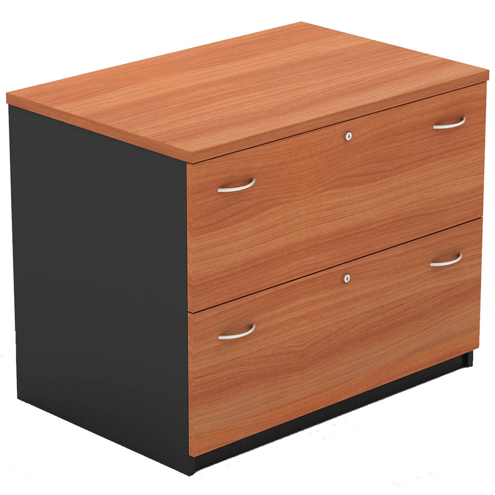 OM LATERAL FILING CABINET 2 DRAWERS 900 X 600 X 720MM CHERRY/CHARCOAL