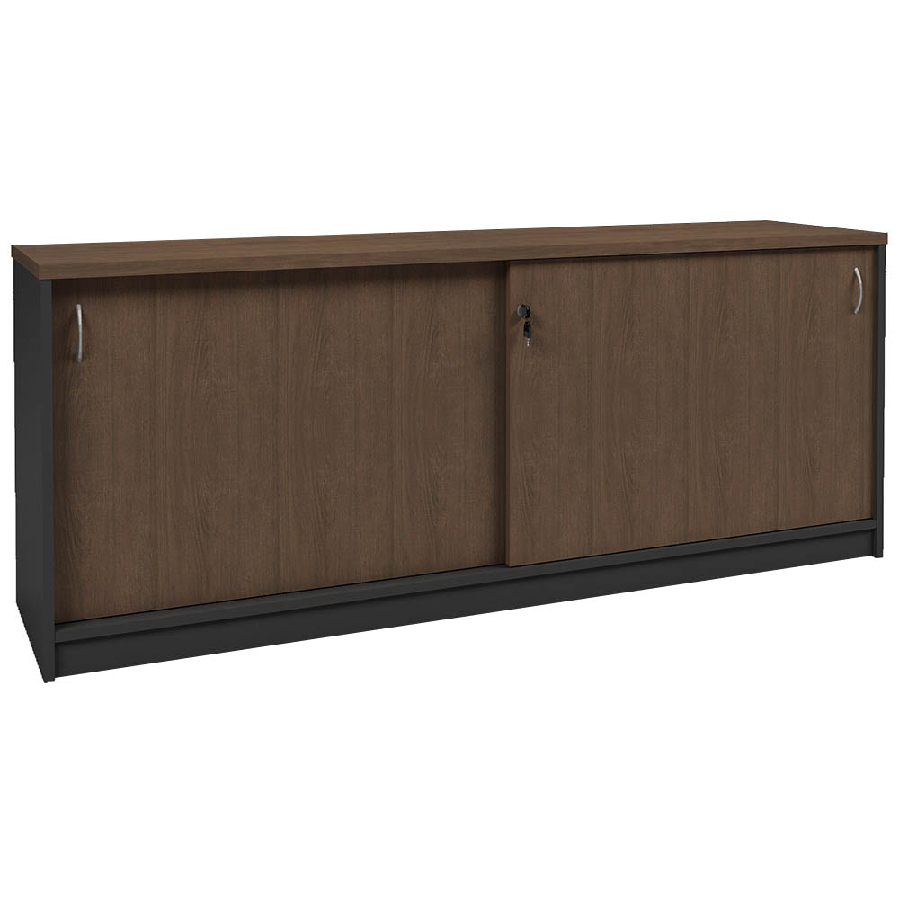 Om Premier Sliding Door Credenza 1800 X 450 X 720mm Regal Walnut/charcoal