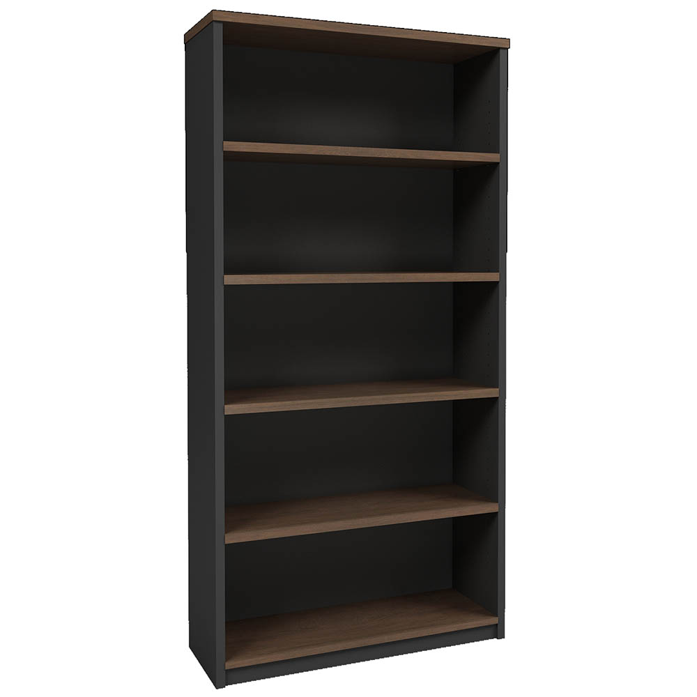Om Premier Open Bookcase 900 X 320 X 1800mm Regal Walnut/charcoal