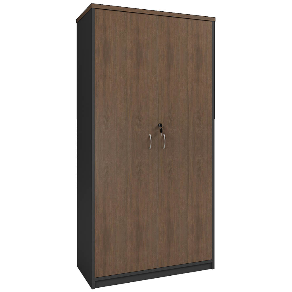 Om Premier Full Door Stationery Cupboard 900 X 450 X 1800mm Regal Walnut/charcoal