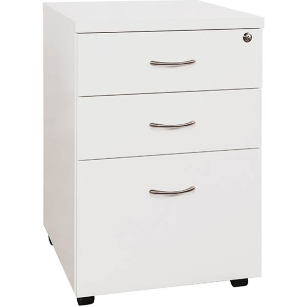QT MOBILE PEDESTAL 3-DRAWER LOCKABLE 468 X 510 X 685MM HIGH GLOSS WHITE