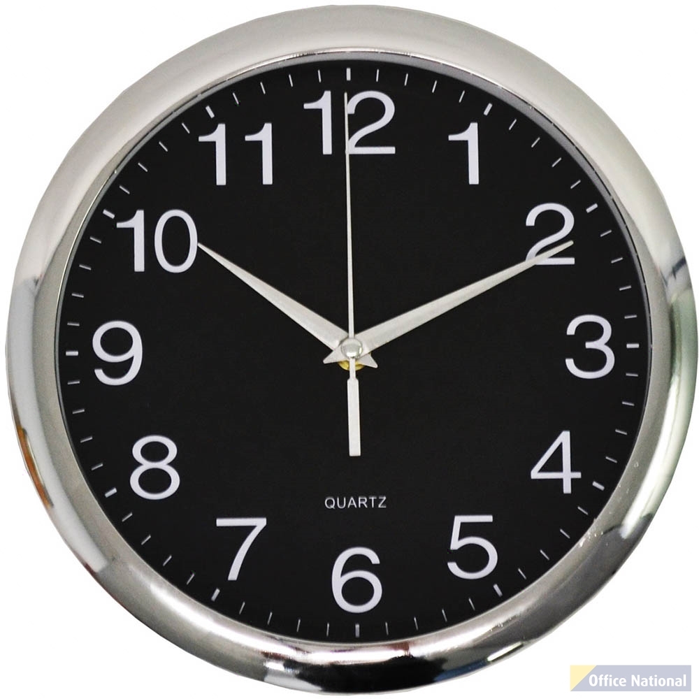 ITALPLAST WALL CLOCK 300MM BLACK / CHROME
