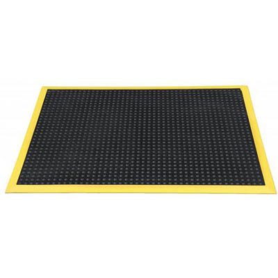 ITALPLAST ANTI-FATIGUE BUBBLE MAT 1200 X 900MM BLACK/YELLOW BORDER