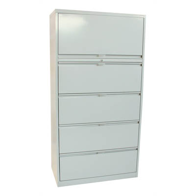 STEELCO LATERAL FILING CABINET 4 DRAWER FLIPPER 1770 X 915 X 463MM SILVER GREY
